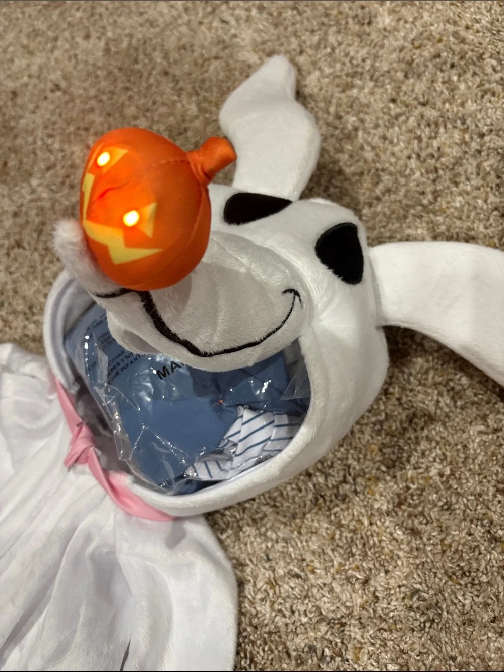 Kids Disney Zero Costume with Hood and Pumpkin Accent that lights up - Picture 3 of 9
